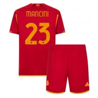 Camisa de Futebol AS Roma Gianluca Mancini #23 Equipamento Principal Infantil 2023-24 Manga Curta (+ Calças curtas)